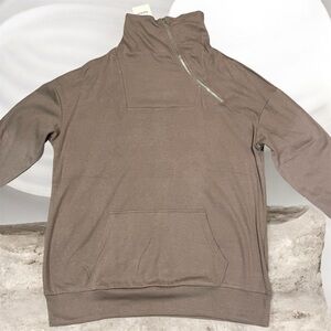 Bulotus Taupe Asymmetrical Zip Pullover Top Women Size L NWT